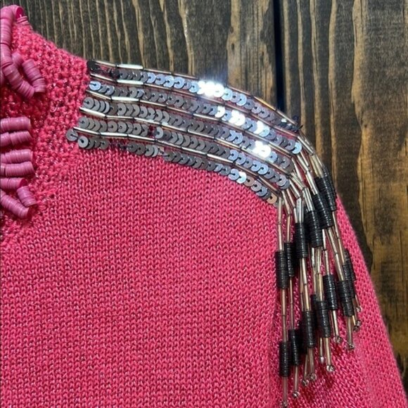 NWT Vtg Michael Simon Sweater M Ringmaster Rare Sample Sequin Beaded Pink Boho - Picture 4 of 9